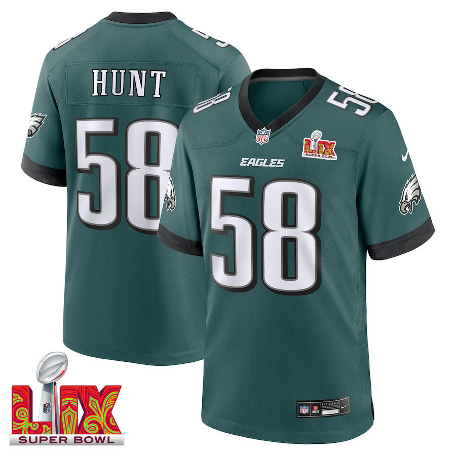 Jalyx Hunt #58 Philadelphia Eagles Super Bowl LIX Jersey - Men's - Midnight Green