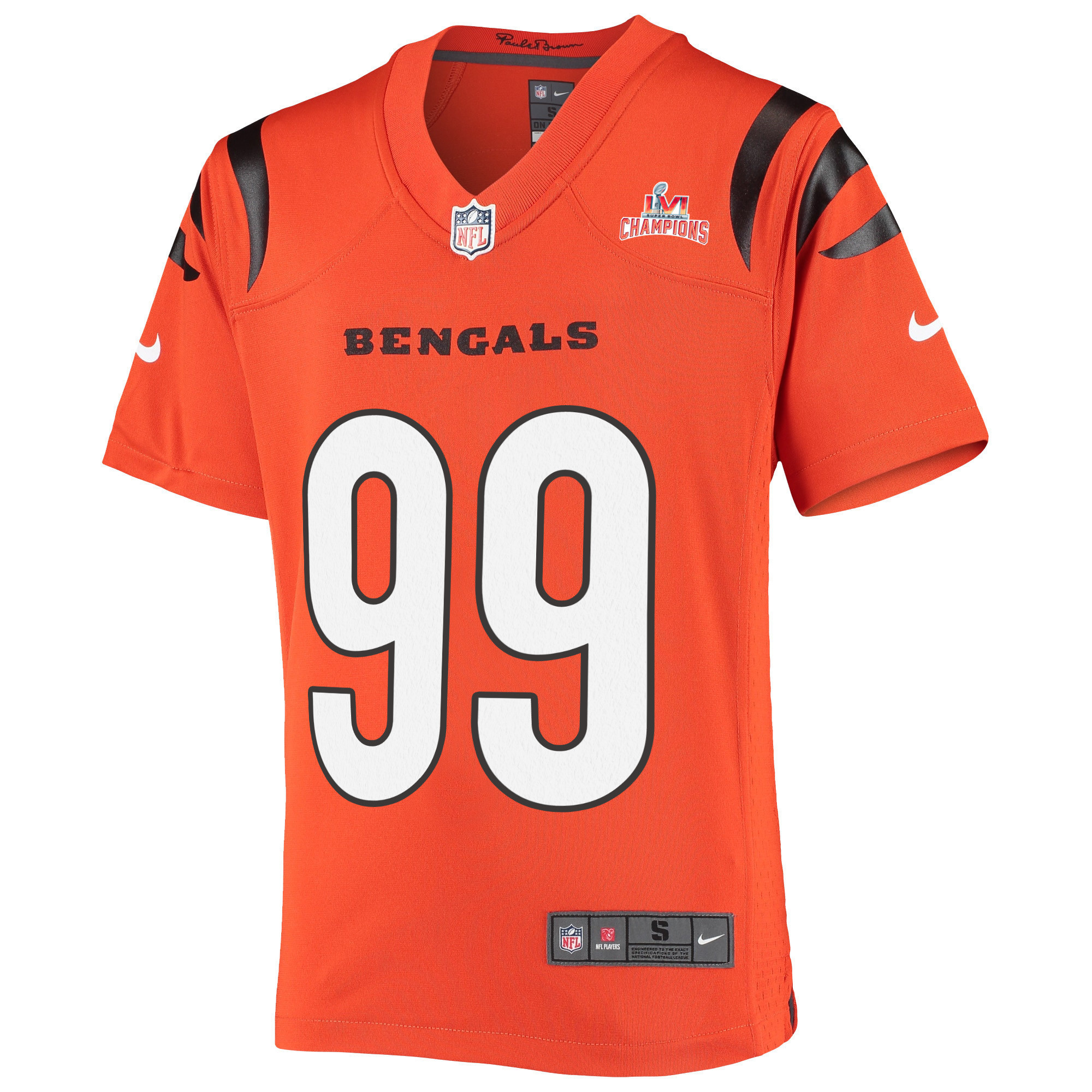 Super Bowl LVI Champions Cincinnati Bengals Tyler Shelvin 99 Orange Youth's Jersey Jersey