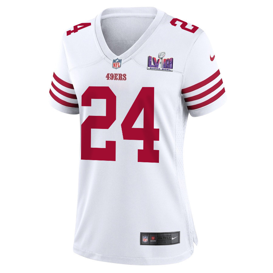 Jordan Mason 24 San Francisco 49ers Super Bowl LVIII Patch Game Women Jersey - White