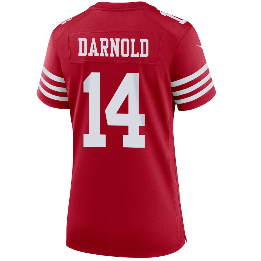 Sam Darnold 14 San Francisco 49ers Super Bowl LVIII Patch Game Women Jersey - Scarlet