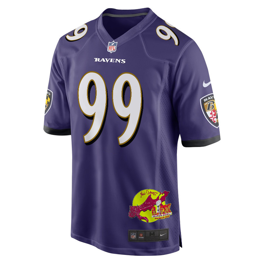 Odafe Oweh 99 Baltimore Ravens Super Bowl LIX New Orleans Patch Game Men Jersey - Purple