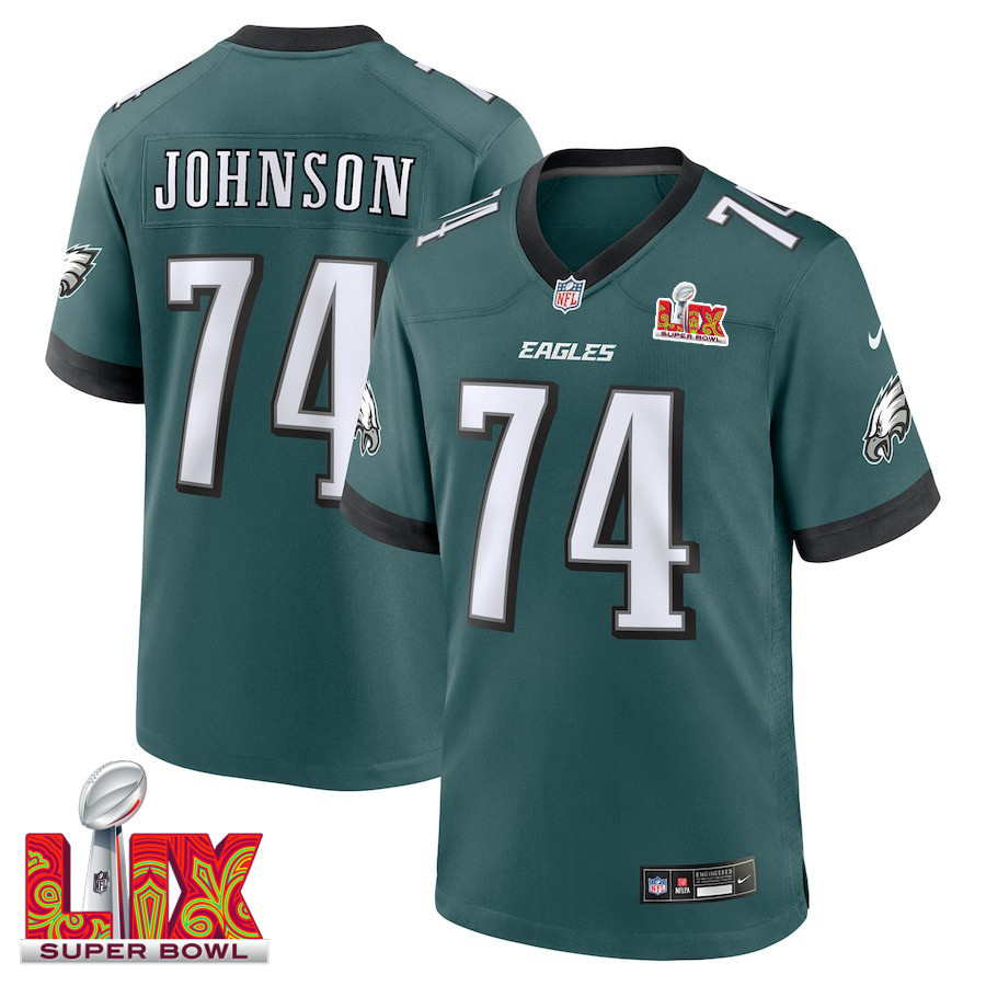 Fred Johnson #74 Philadelphia Eagles Super Bowl LIX Jersey - Men's - Midnight Green