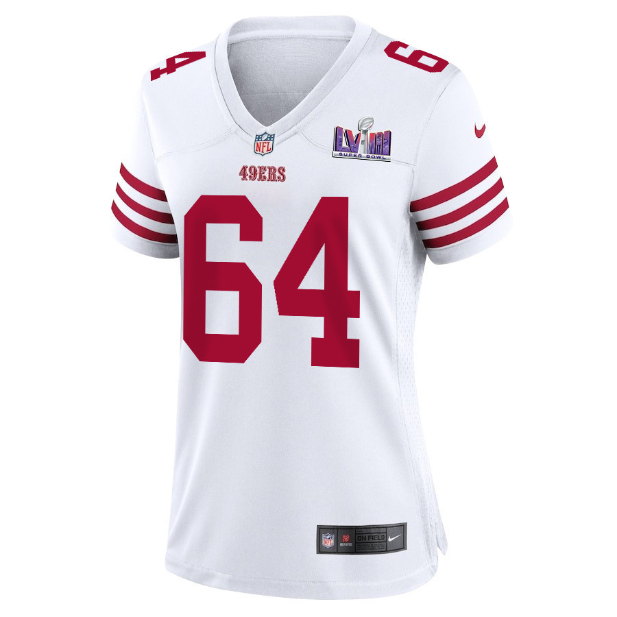 Jake Brendel 64 San Francisco 49ers Super Bowl LVIII Patch Game Women Jersey - White