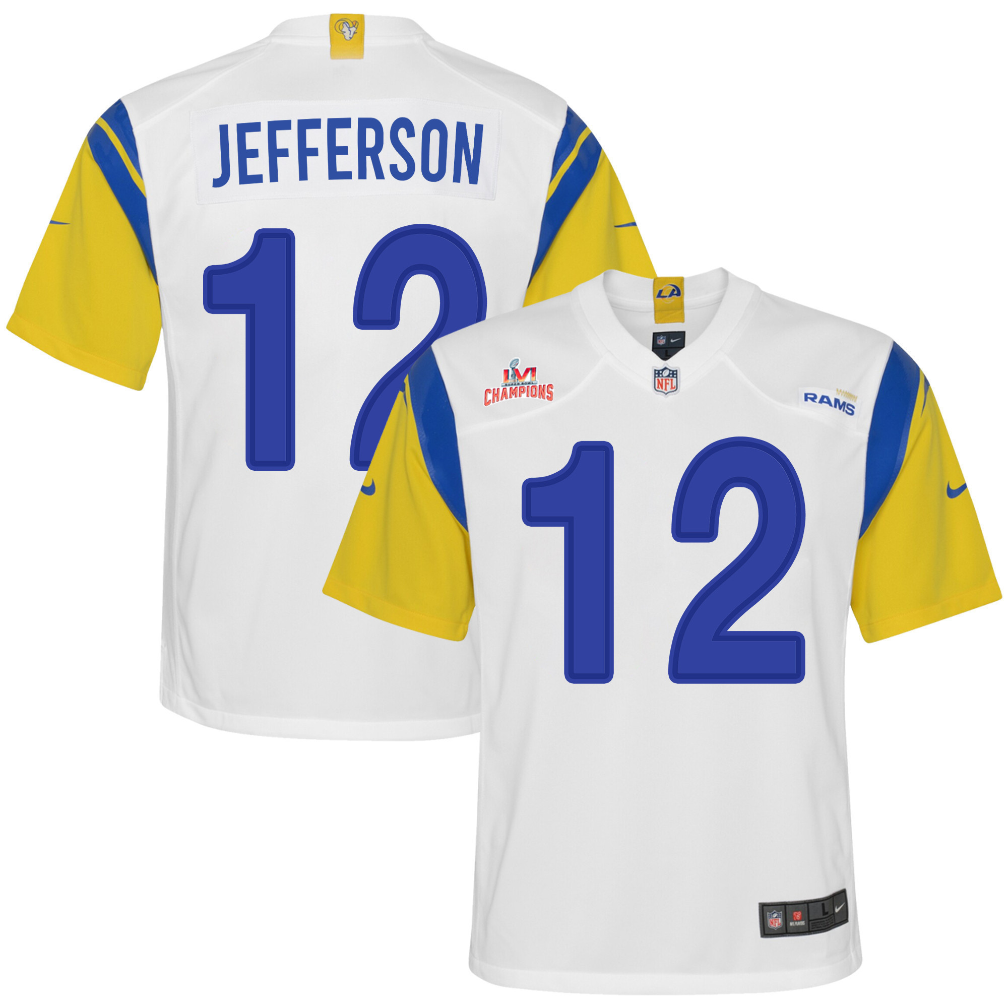 Super Bowl LVI Champions Los Angeles Rams Van Jefferson 12 White Youth's Jersey Jersey