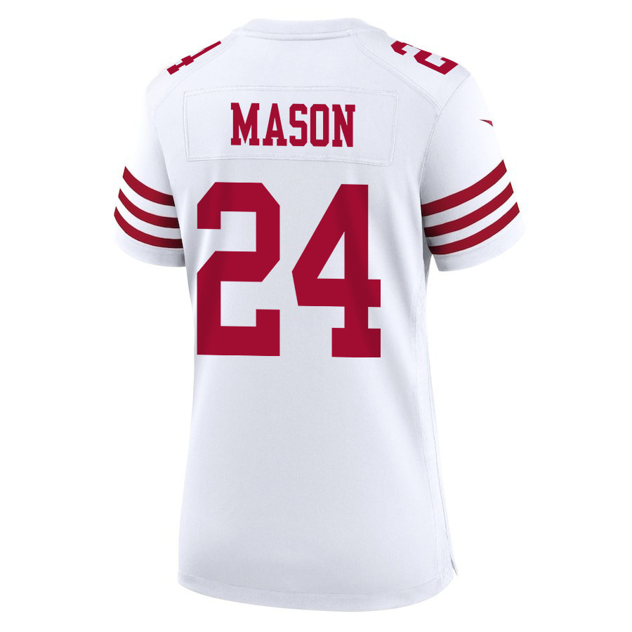 Jordan Mason 24 San Francisco 49ers Super Bowl LVIII Patch Game Women Jersey - White