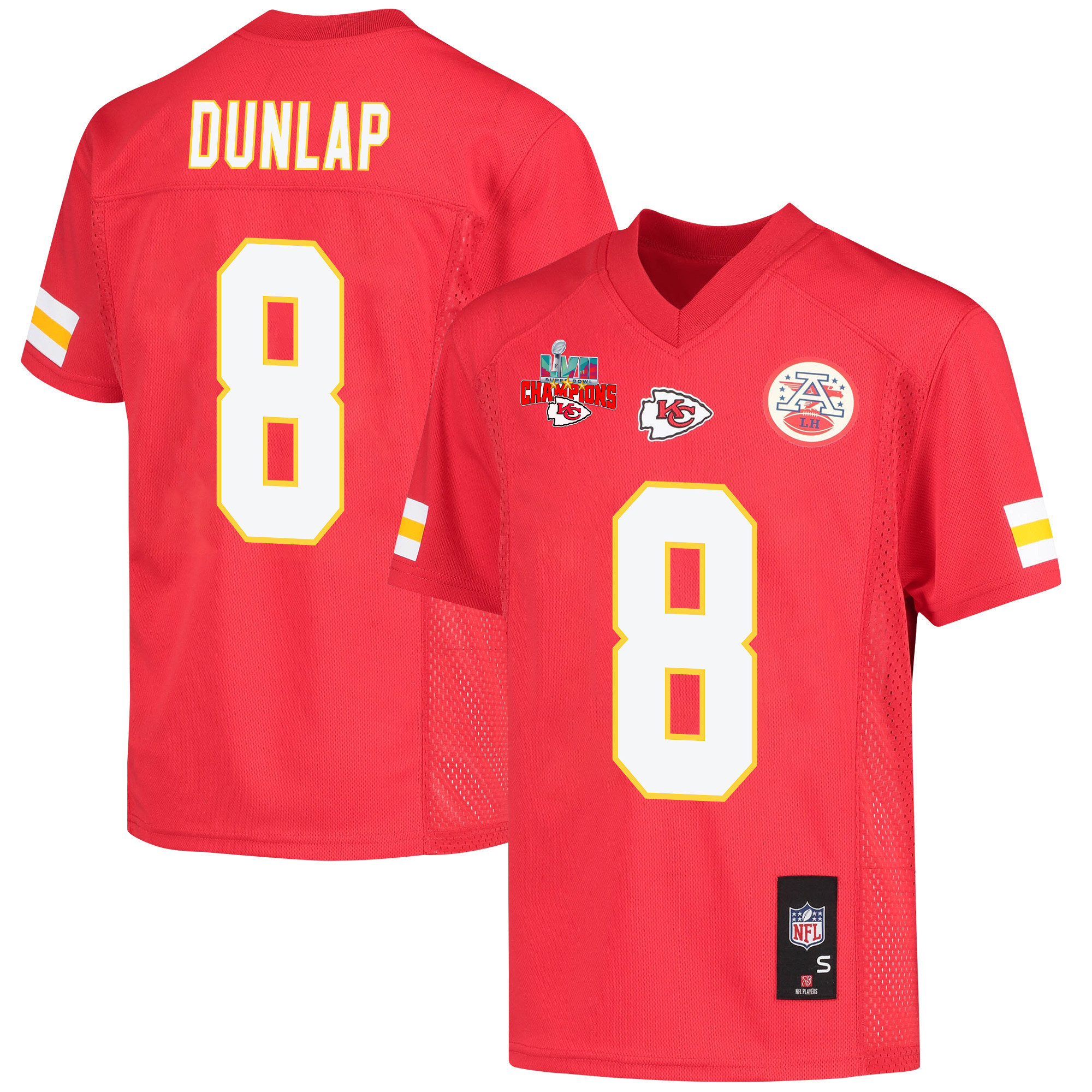 Carlos Dunlap 8 Kansas City Chiefs Super Bowl LVII Champions 3 Stars Youth Game Jersey - Red