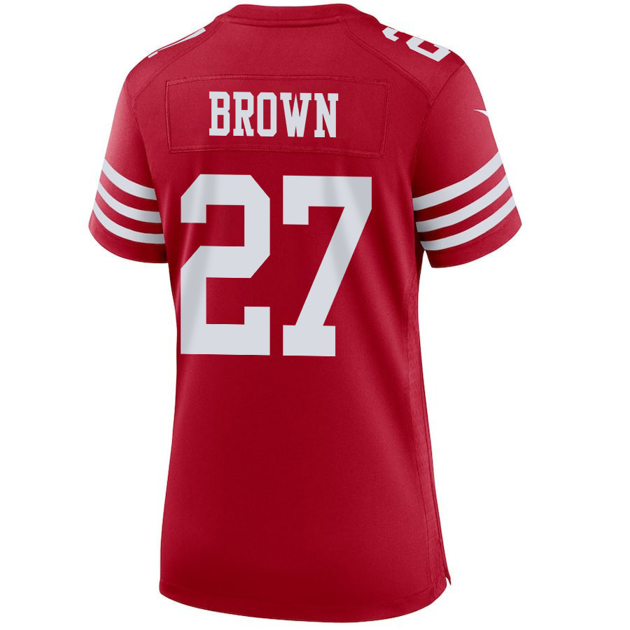 Ji'Ayir Brown 27 San Francisco 49ers Super Bowl LVIII Patch Game Women Jersey - Scarlet