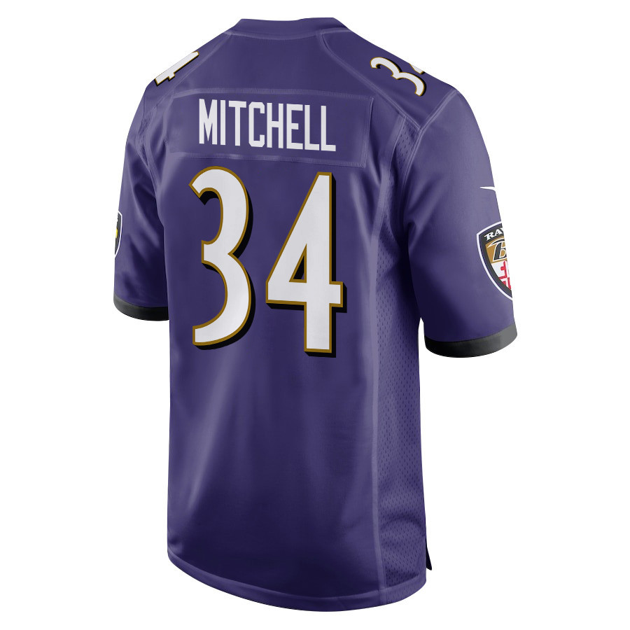 Keaton Mitchell 34 Baltimore Ravens Super Bowl LIX New Orleans Patch Game Men Jersey - Purple