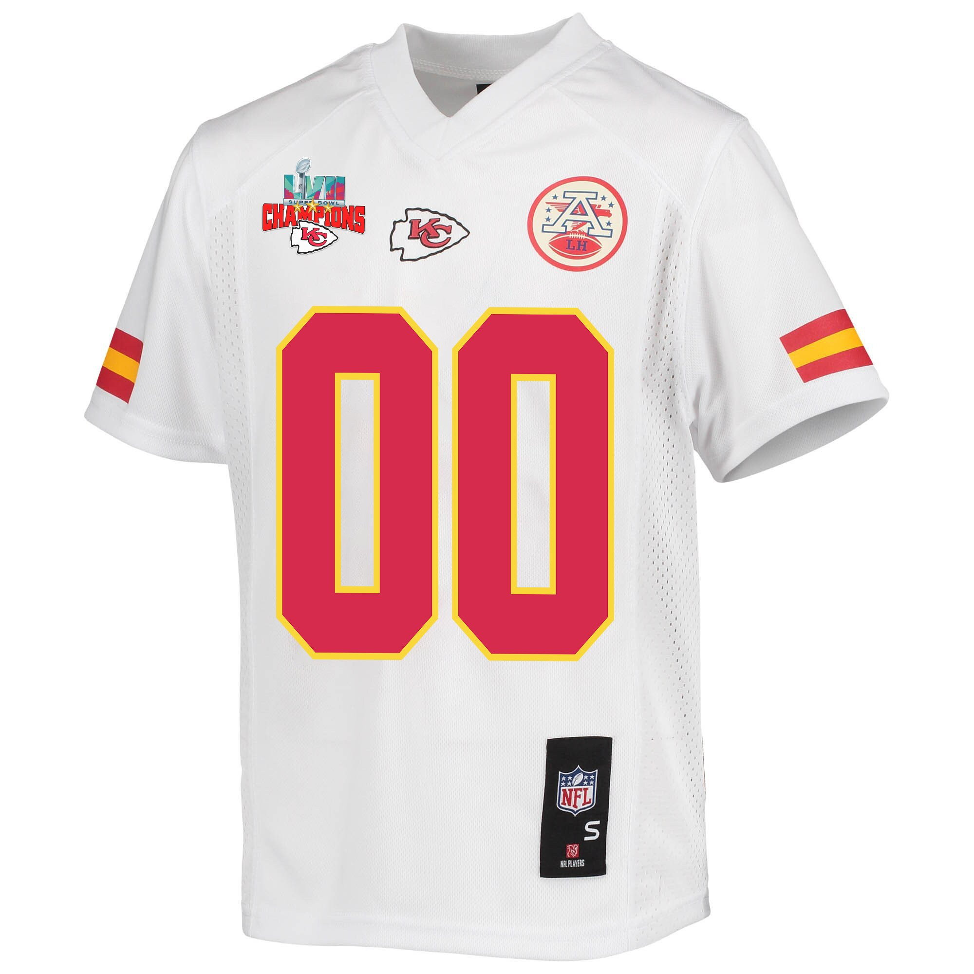 Custom Kansas City Chiefs Super Bowl LVII Champions 3 Stars Youth Game Jersey - White