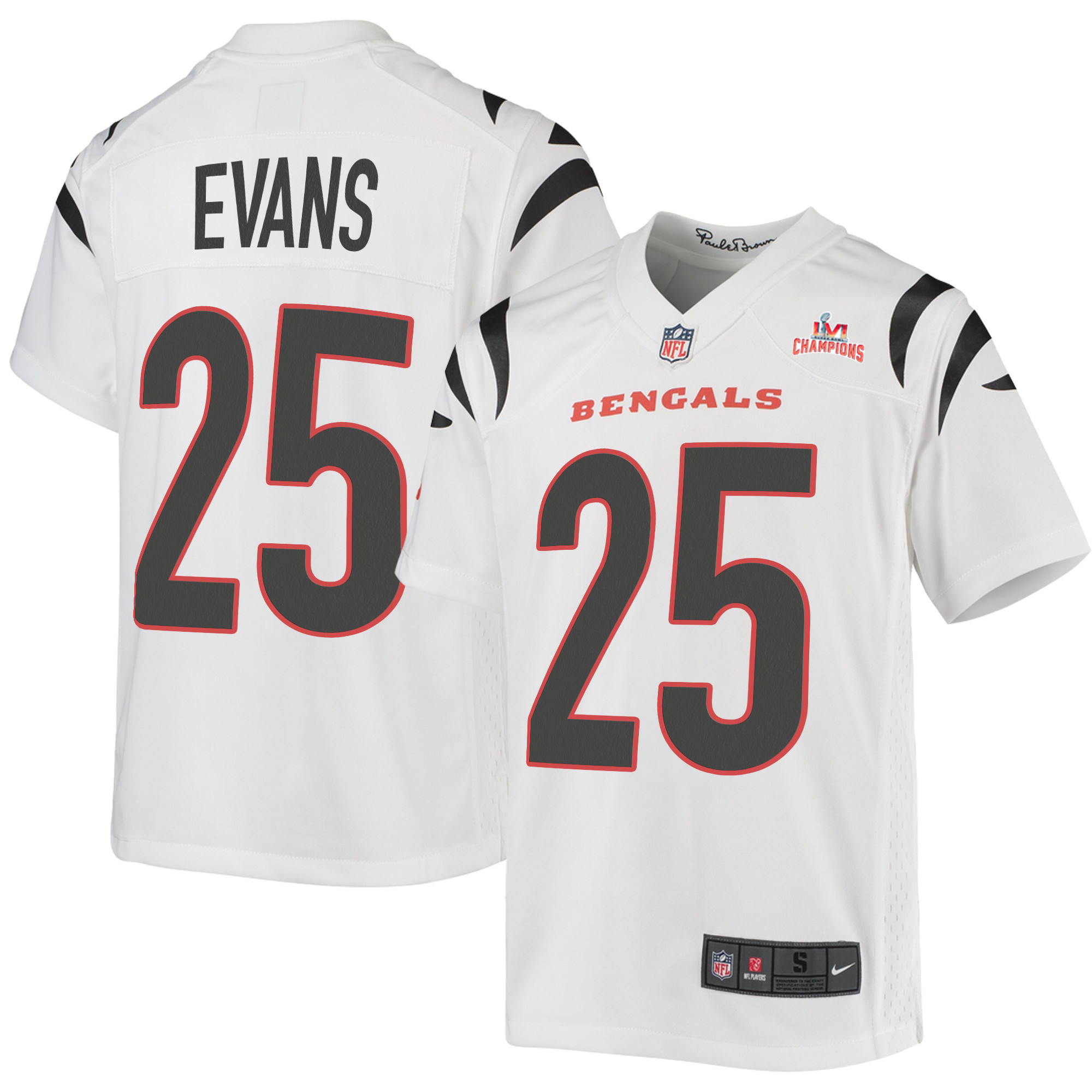 Super Bowl LVI Champions Cincinnati Bengals Chris Evans 25 White Youth's Jersey Jersey