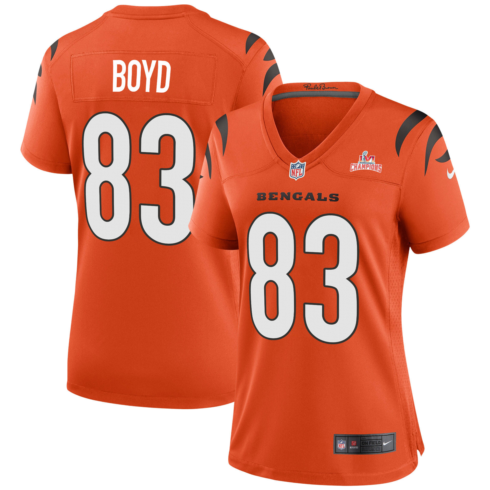 Super Bowl LVI Champions Cincinnati Bengals Tyler Boyd 83 Orange Women's Jersey Jersey