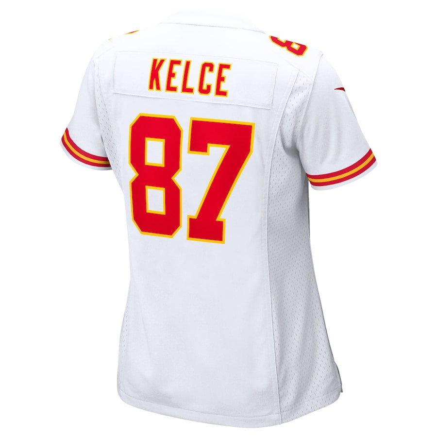 Travis Kelce 87 Kansas City Chiefs Women's Super Bowl LVII Patch Away Game Jersey - White