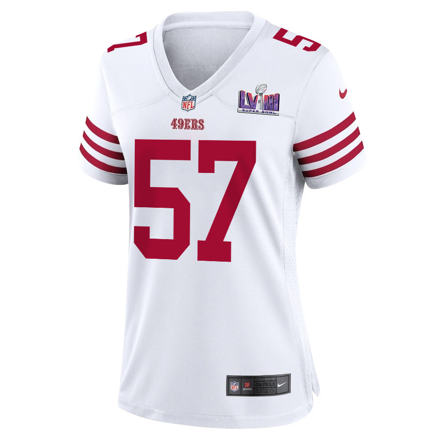 Dre Greenlaw 57 San Francisco 49ers Super Bowl LVIII Patch Game Women Jersey - White