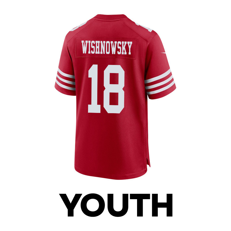Mitch Wishnowsky 18 San Francisco 49ers Super Bowl LVIII Patch Game YOUTH Jersey - Scarlet