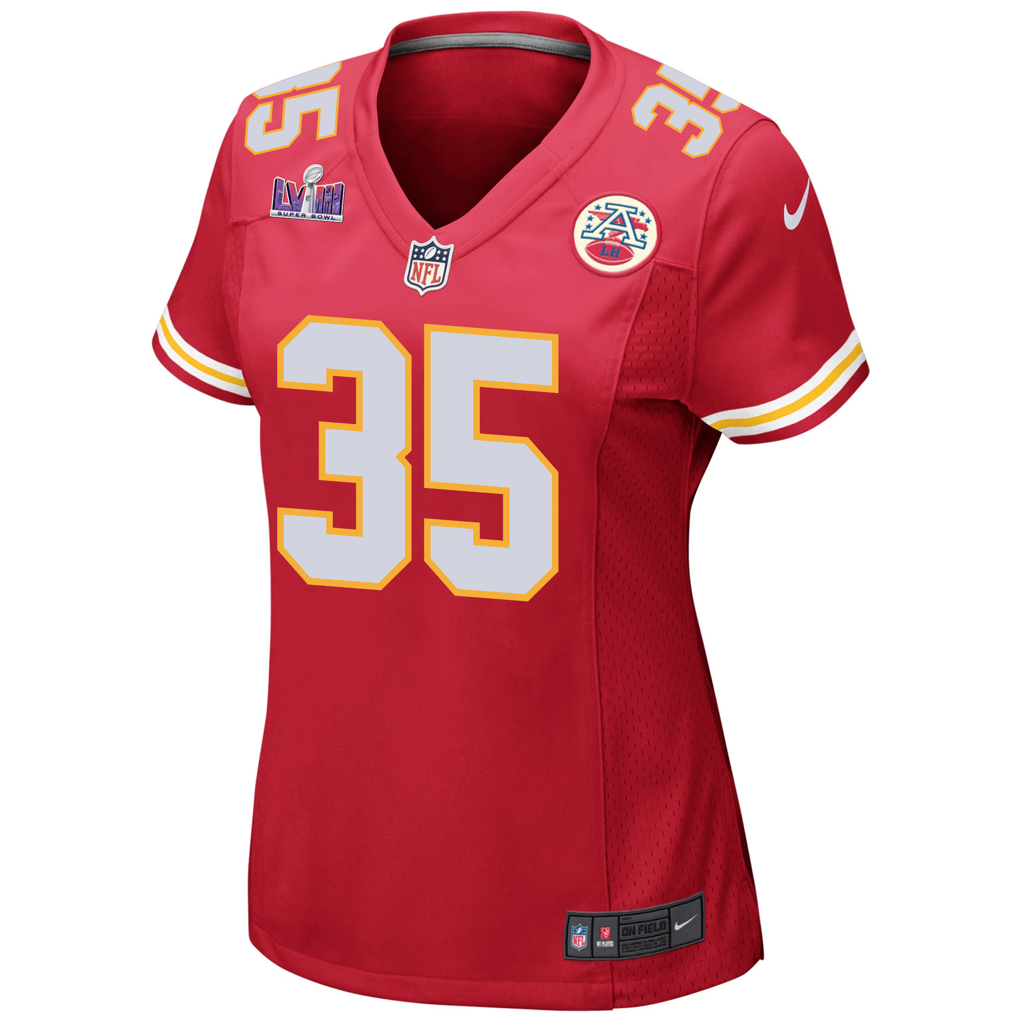 Jaylen Watson 35 Kansas City Chiefs Super Bowl LVIII Patch Game Women Jersey - Red
