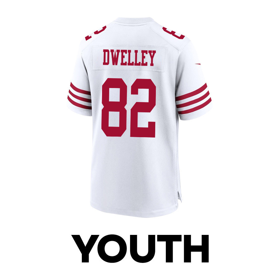 Ross Dwelley 82 San Francisco 49ers Super Bowl LVIII Patch Game YOUTH Jersey - White