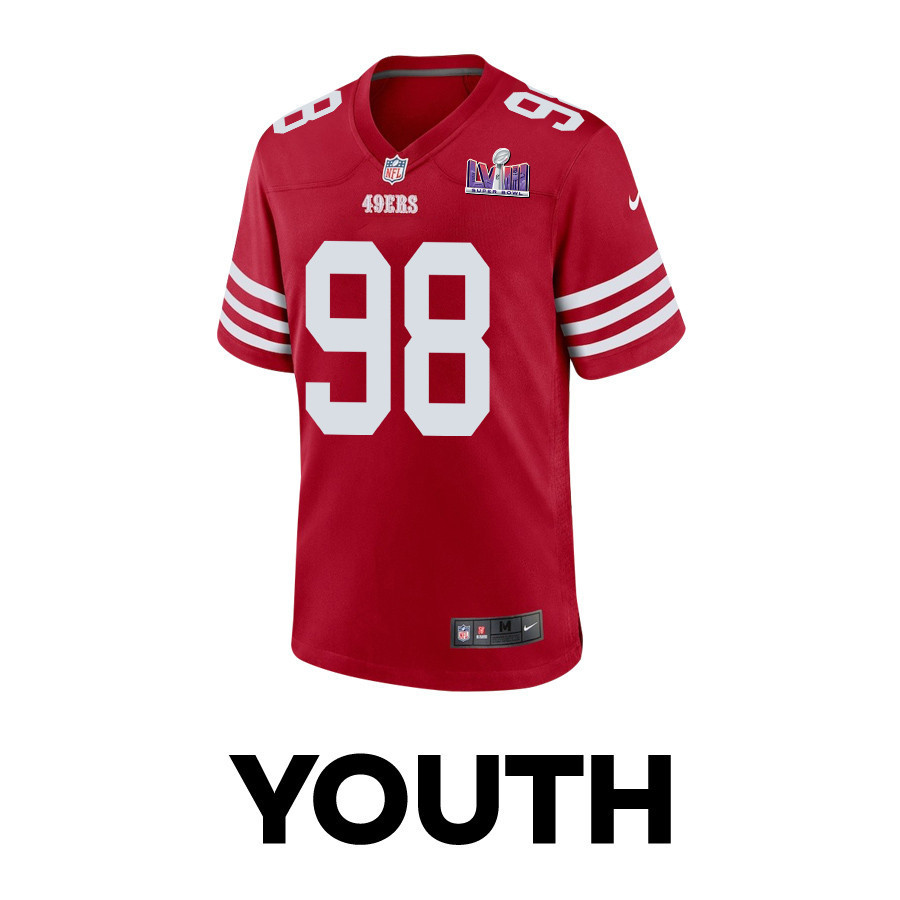 Javon Hargrave 98 San Francisco 49ers Super Bowl LVIII Patch Game YOUTH Jersey - Scarlet