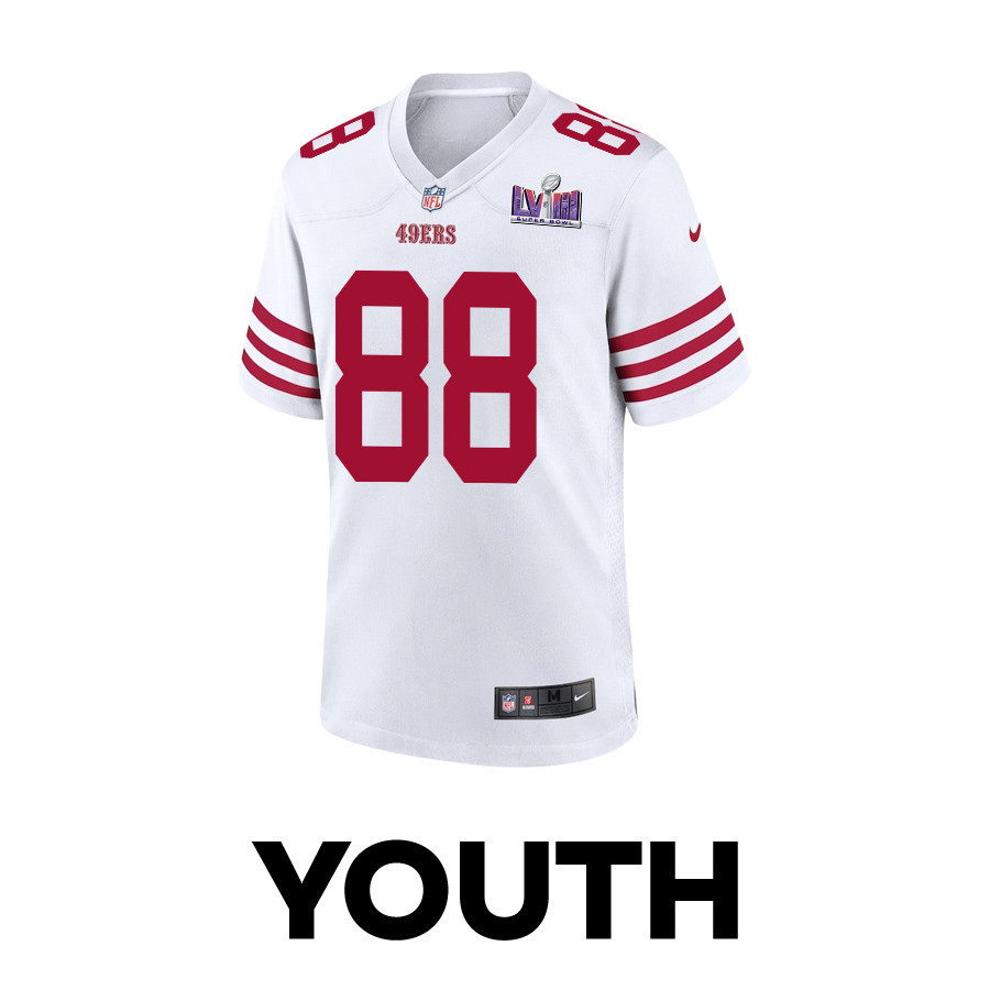 Jake Tonges 88 San Francisco 49ers Super Bowl LVIII Patch Game YOUTH Jersey - White