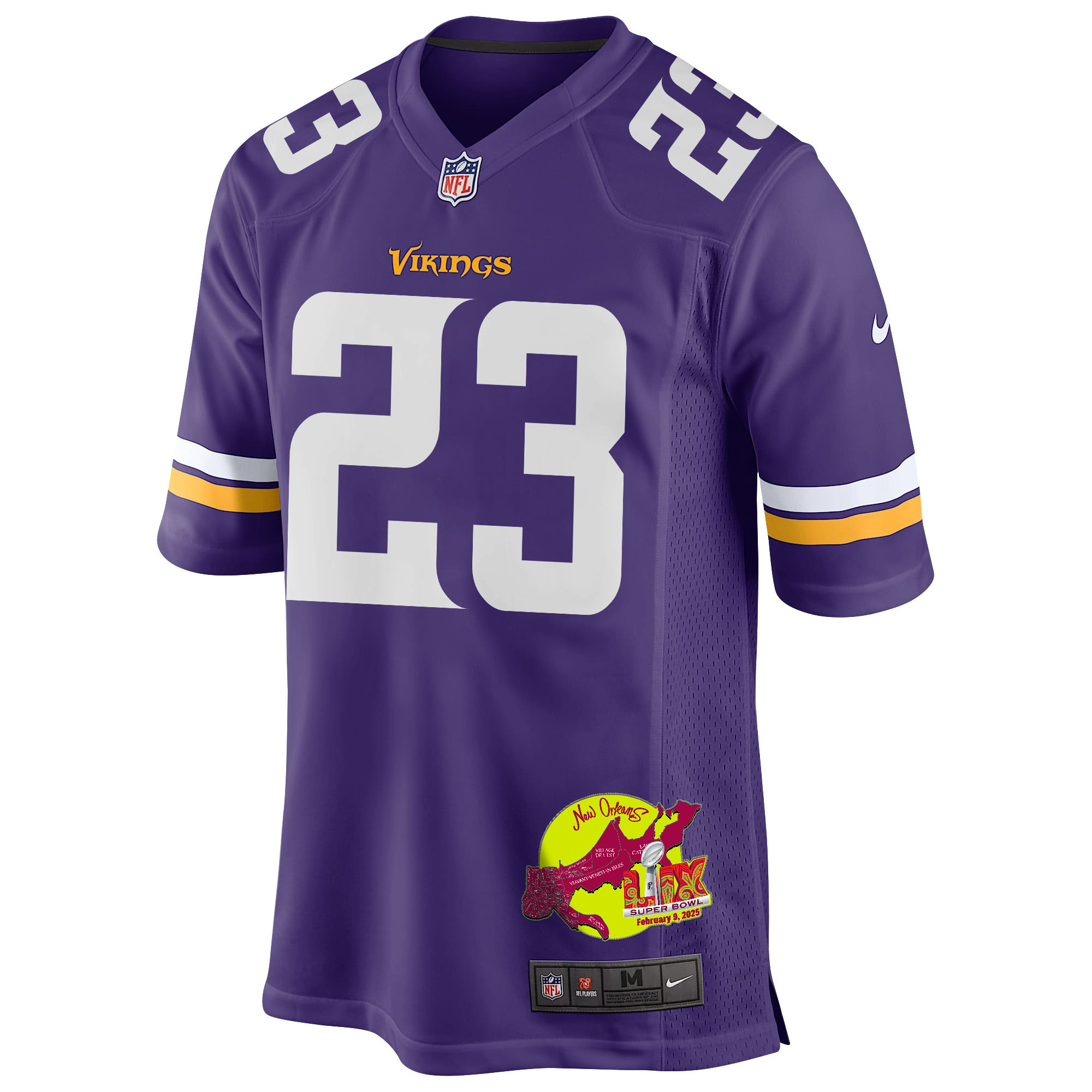 Fabian Moreau 23 Minnesota Vikings Super Bowl LIX New Orleans Patch Game Men Jersey - Purple