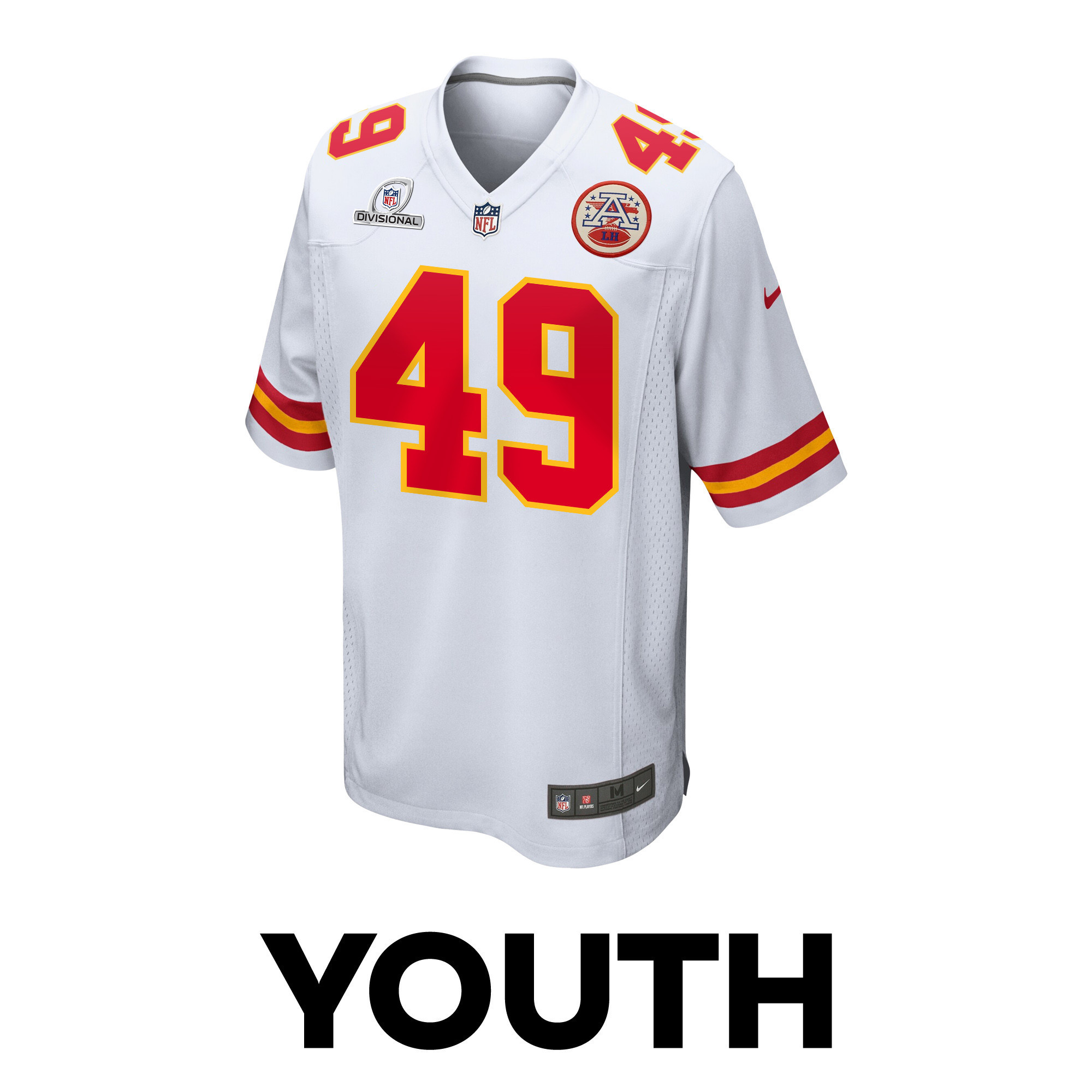 Matt Bushman 49 Kansas City Chiefs Super Bowl LVIII Patch Game YOUTH Jersey - White