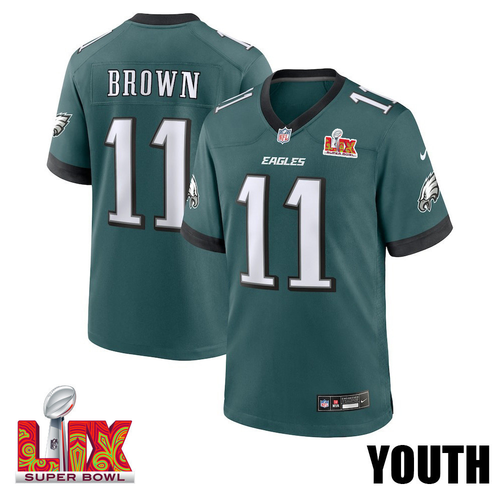 A.J. Brown #11 Philadelphia Eagles Super Bowl LIX YOUTH Jersey - Midnight Green