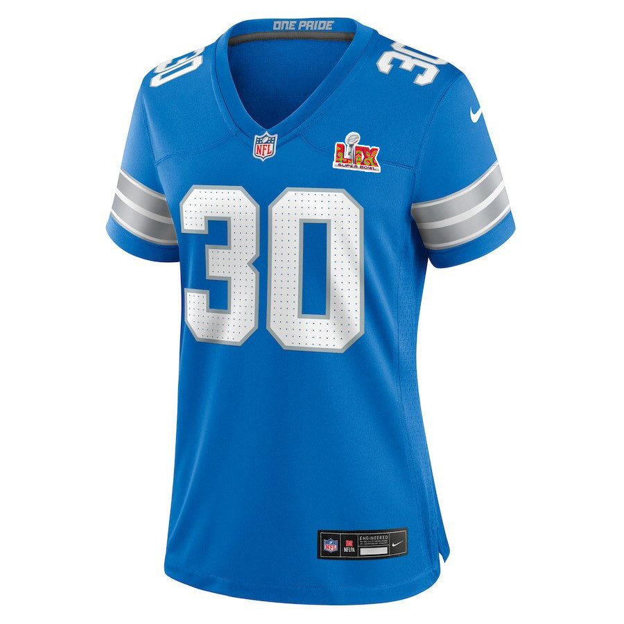 Khalil Dorsey #30 Detroit Lions Super Bowl LIX Women's Jersey - Blue