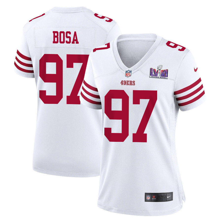 Nick Bosa 97 San Francisco 49ers Super Bowl LVIII Patch Game Women Jersey - White