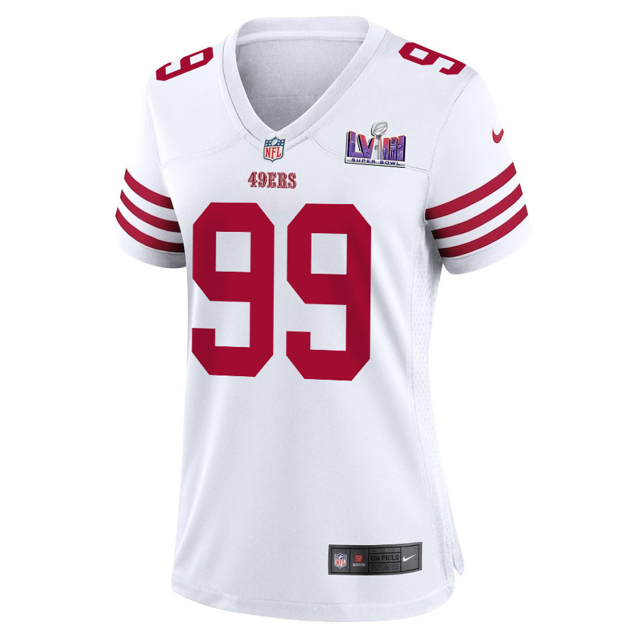 Javon Kinlaw 99 San Francisco 49ers Super Bowl LVIII Patch Game Women Jersey - White