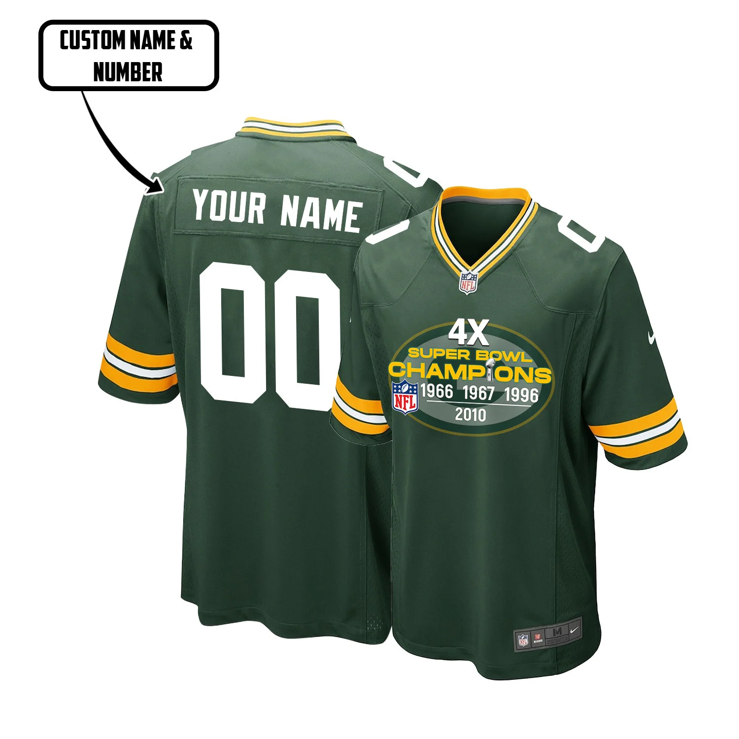 Green Bay Packers 4X Super Bowl Champions Jersey - Men, Green