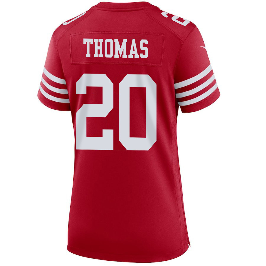 Ambry Thomas 20 San Francisco 49ers Super Bowl LVIII Patch Game Women Jersey - Scarlet