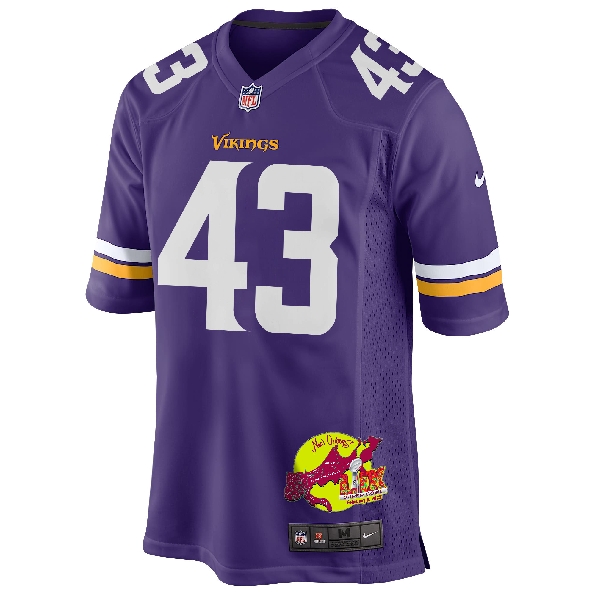 Andrew Van Ginkel 43 Minnesota Vikings Super Bowl LIX New Orleans Patch Game Men Jersey - Purple