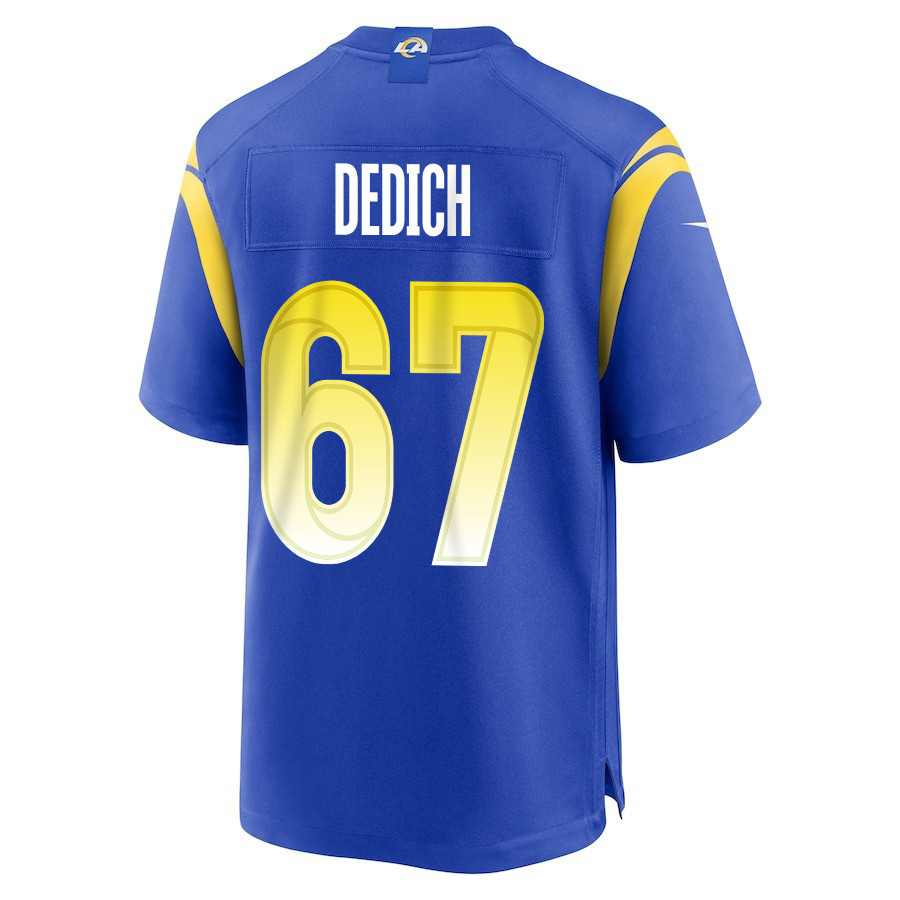 Justin Dedich 67 Los Angeles Rams Super Bowl LIX New Orleans Patch Game Men Jersey - Royal