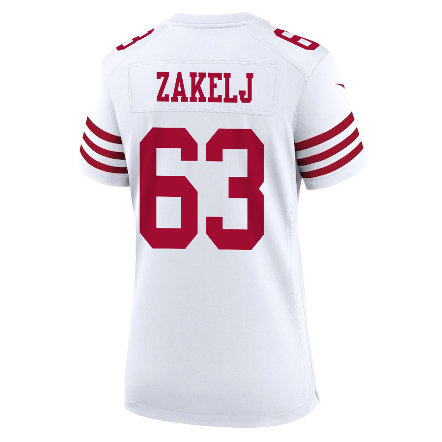 Nick Zakelj 63 San Francisco 49ers Super Bowl LVIII Patch Game Women Jersey - White
