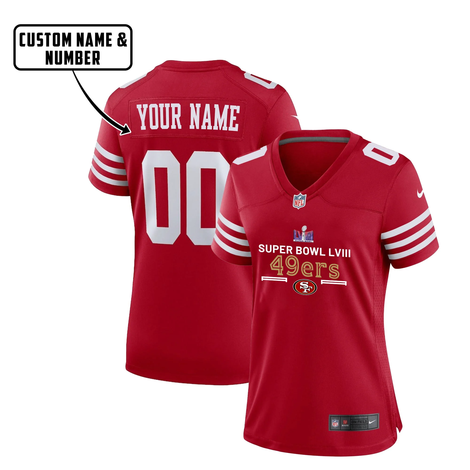 San Francisco 49ers Super Bowl LVIII Game Jersey - Women, Red V3
