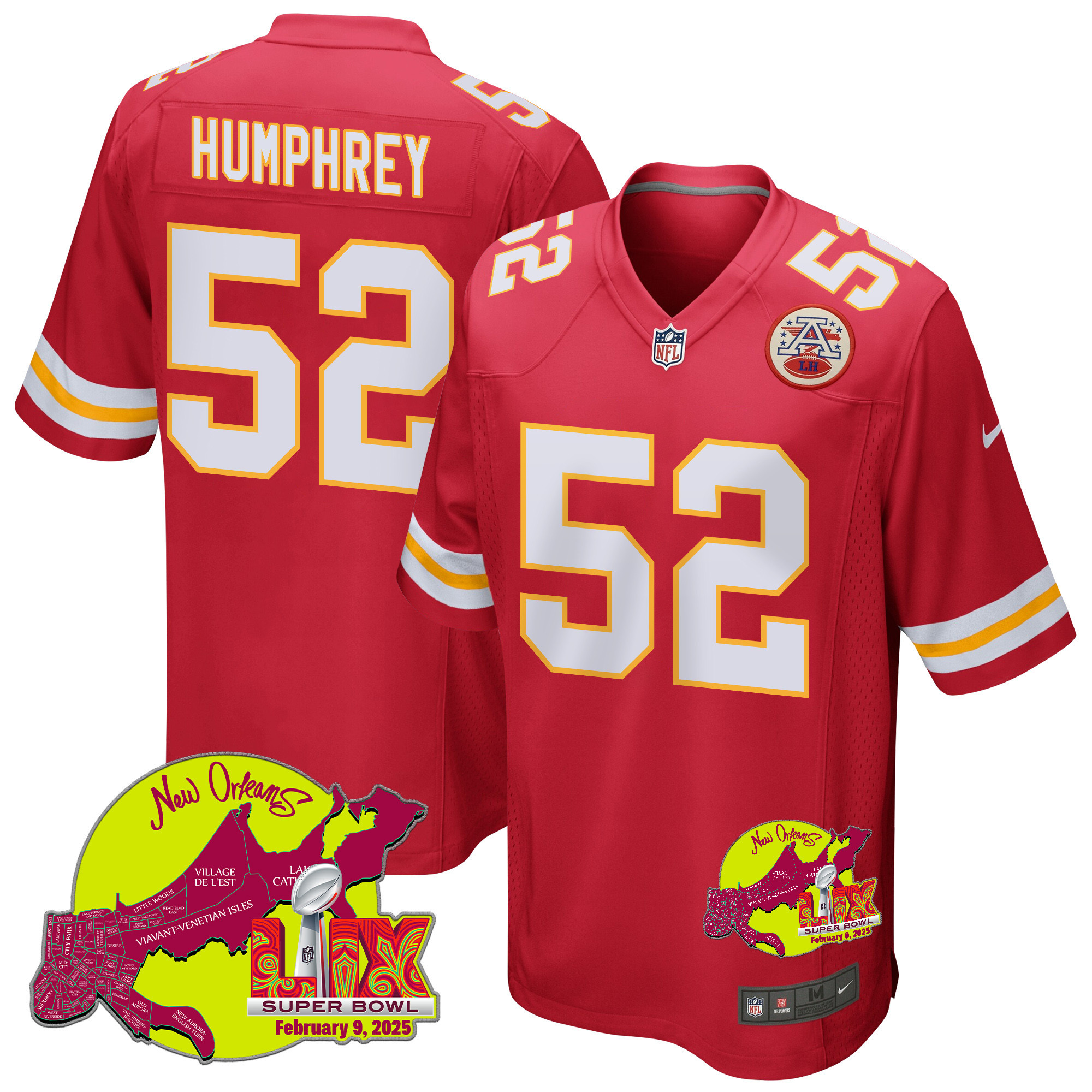 Creed Humphrey 52 Kansas City Chiefs Super Bowl LIX New Orleans Patch Game Men Jersey - Red