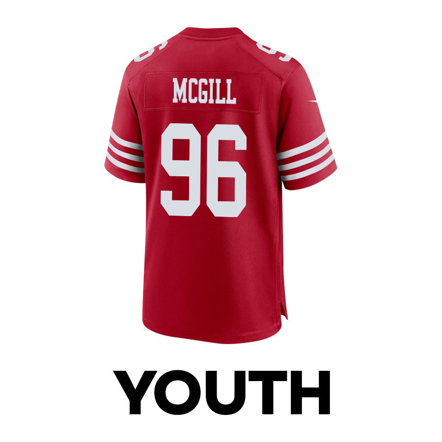 T.Y. McGill 96 San Francisco 49ers Super Bowl LVIII Patch Game YOUTH Jersey - Scarlet