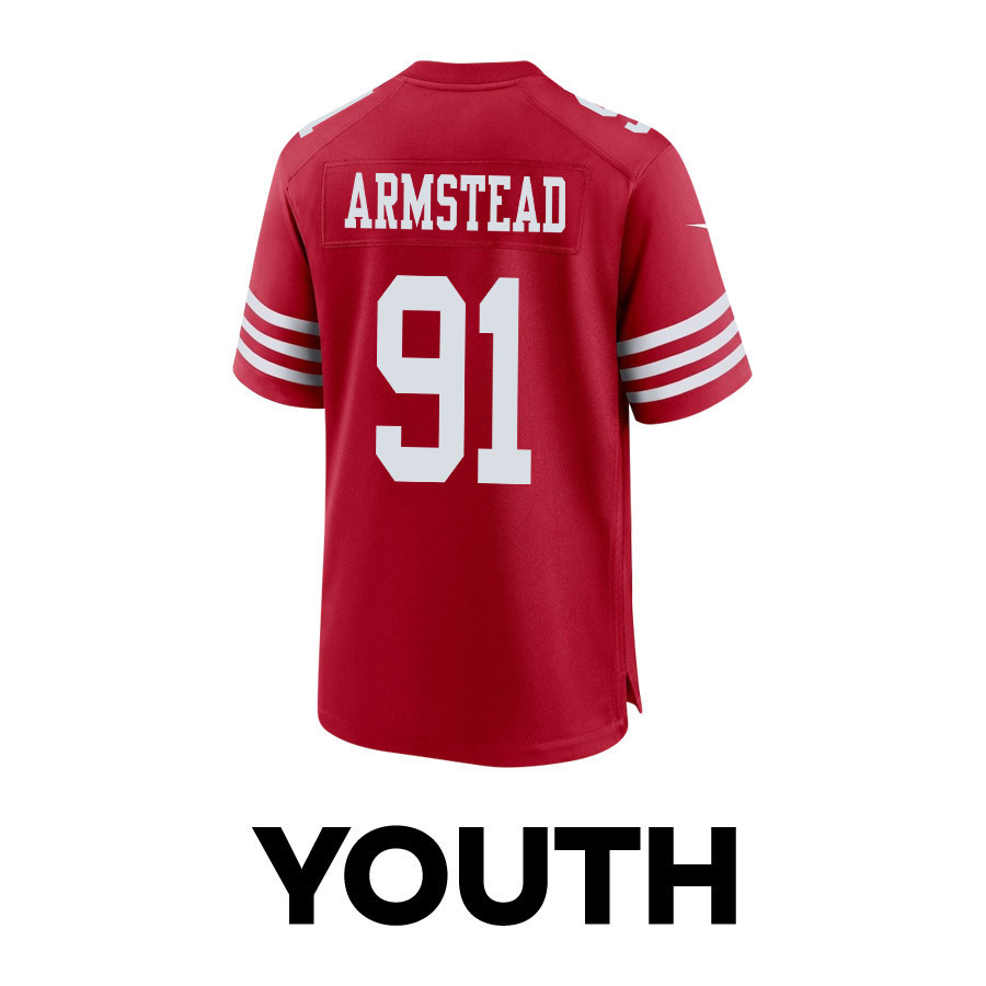 Arik Armstead 91 San Francisco 49ers Super Bowl LVIII Patch Game YOUTH Jersey - Scarlet