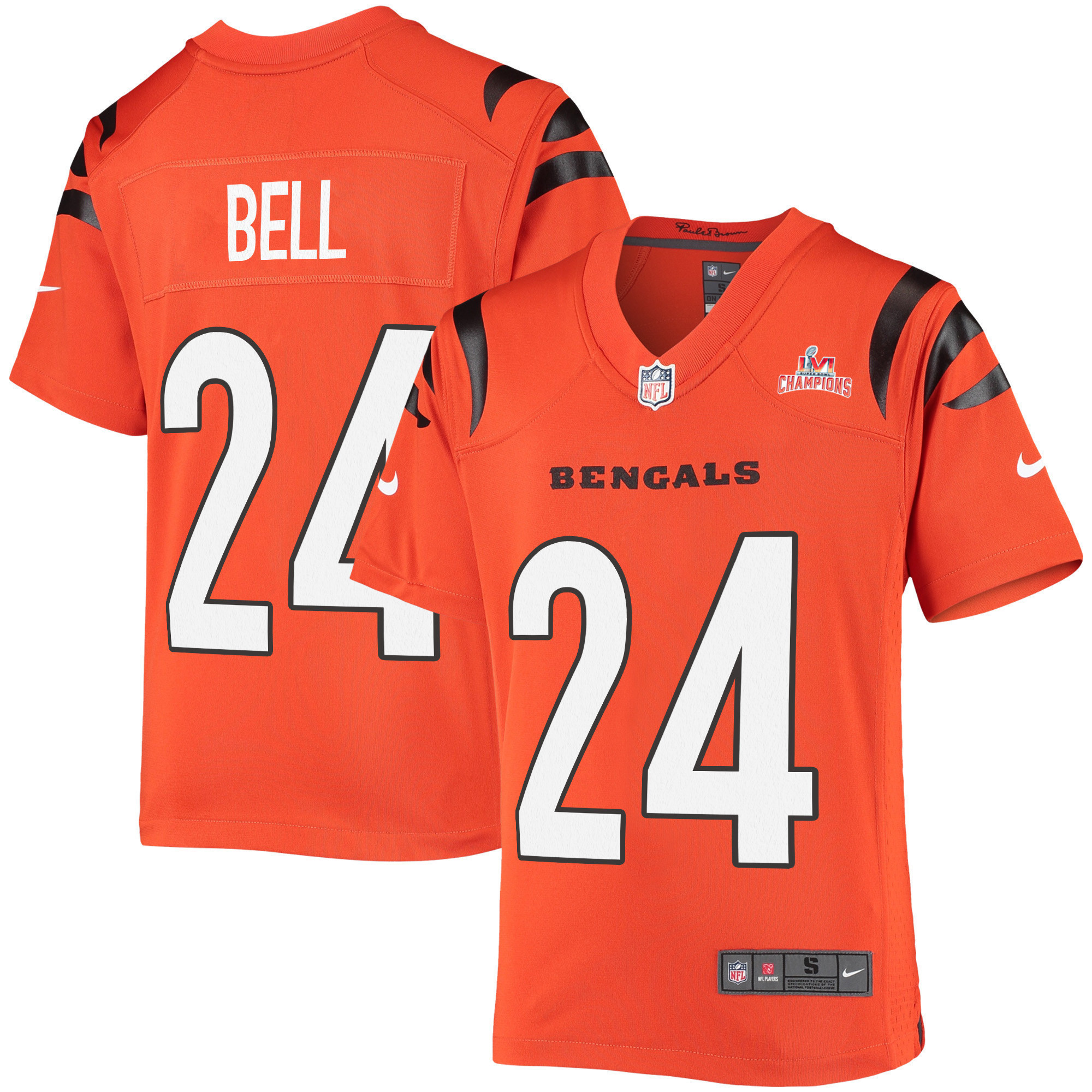 Super Bowl LVI Champions Cincinnati Bengals Vonn Bell 24 Orange Youth's Jersey Jersey