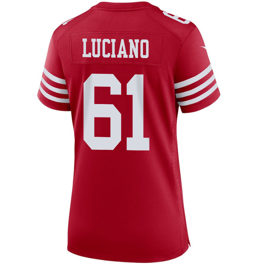 Corey Luciano 61 San Francisco 49ers Super Bowl LVIII Patch Game Women Jersey - Scarlet