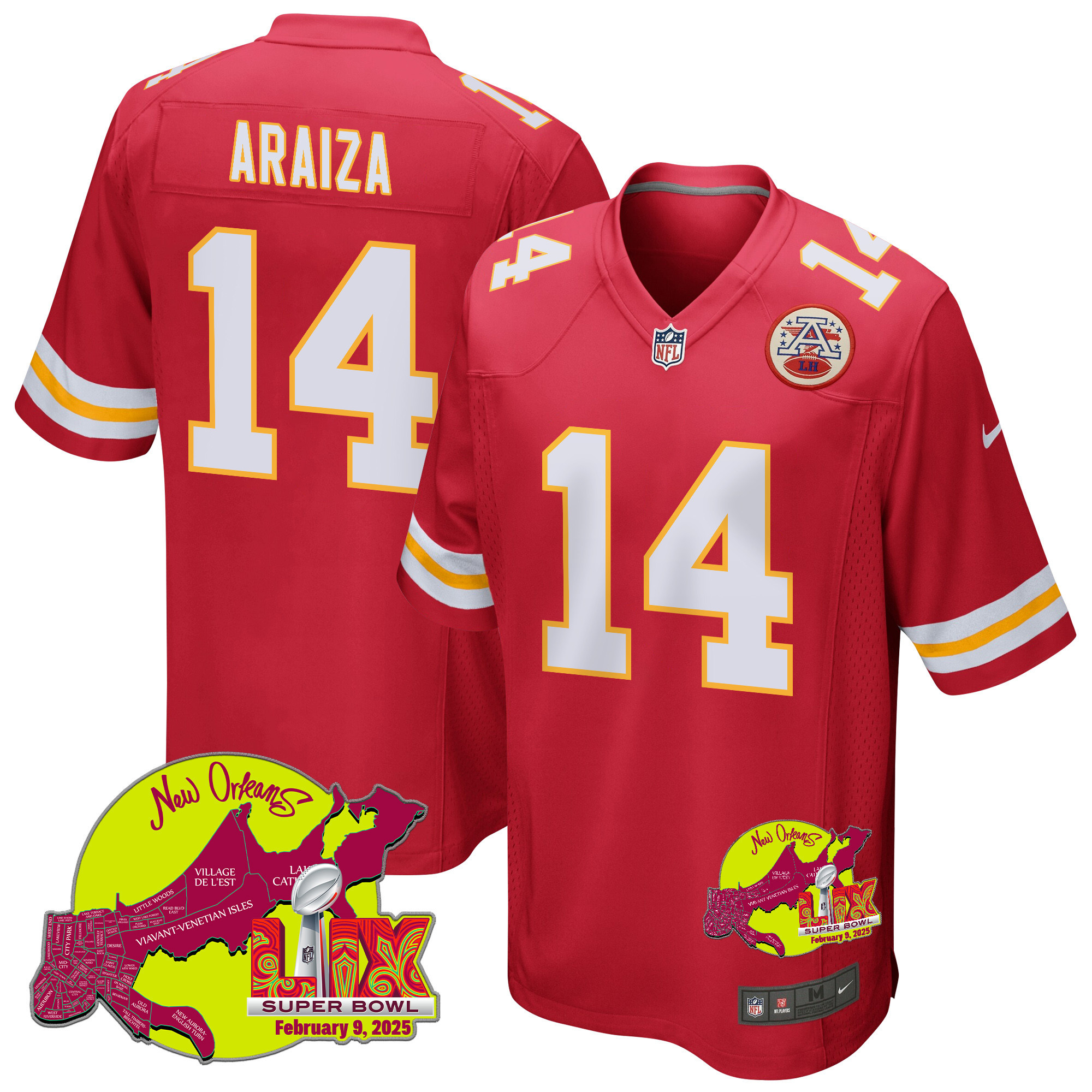 Matt Araiza 14 Kansas City Chiefs Super Bowl LIX New Orleans Patch Game Men Jersey - Red