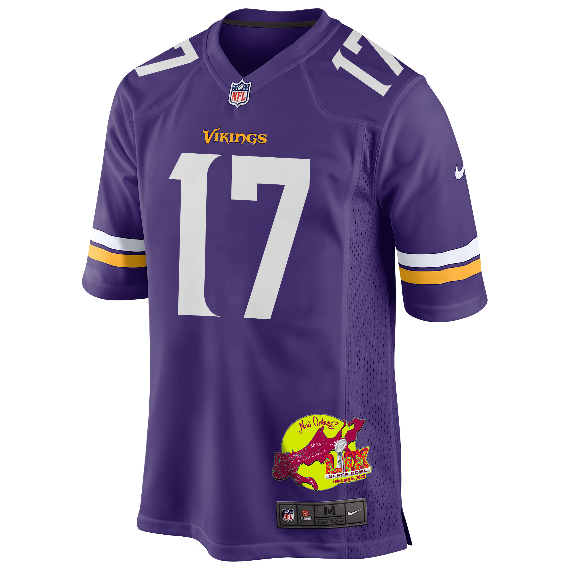 Ryan Wright 17 Minnesota Vikings Super Bowl LIX New Orleans Patch Game Men Jersey - Purple