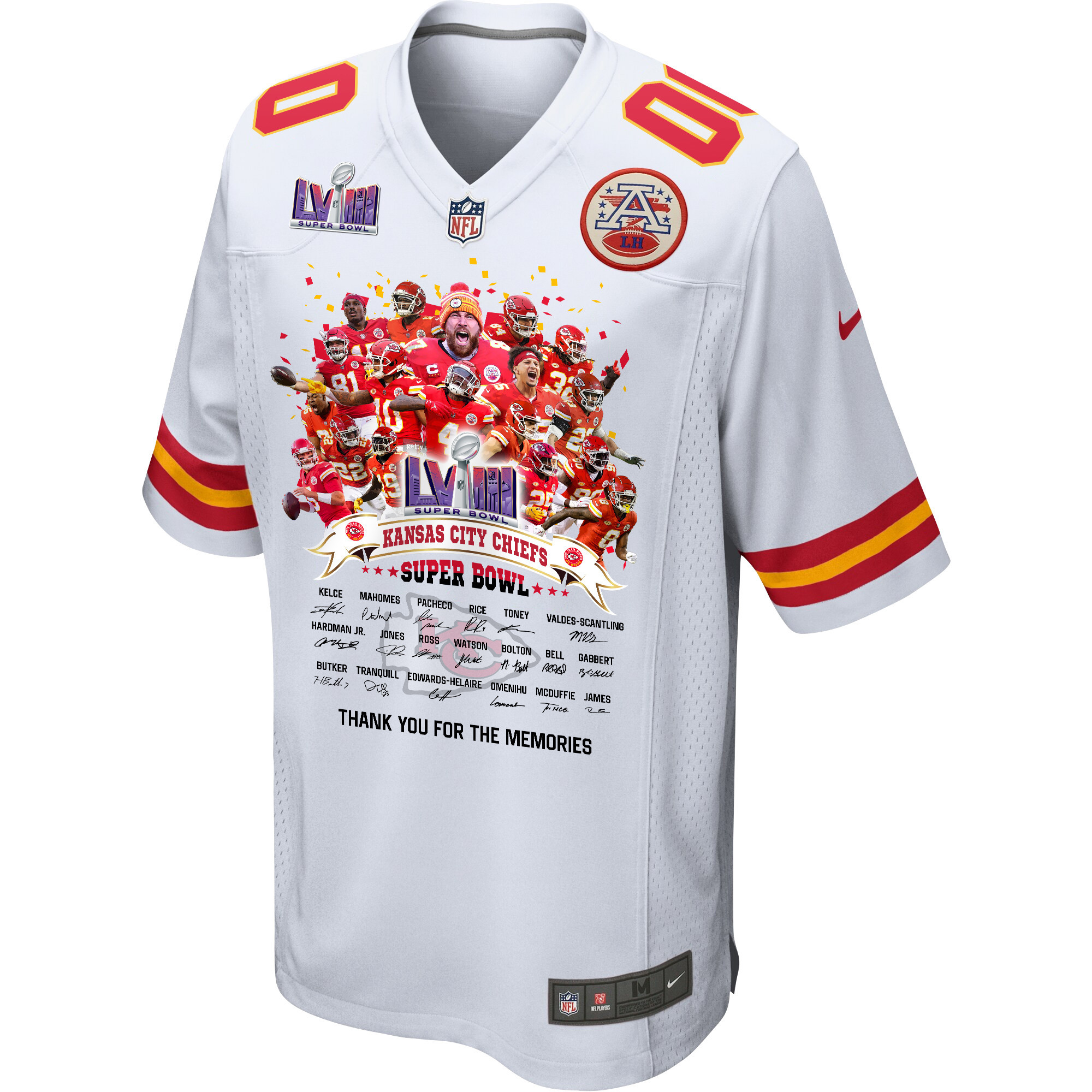 Kansas City Chiefs Super Bowl LVIII Thanks For Memories Game Custom Men Jersey - White
