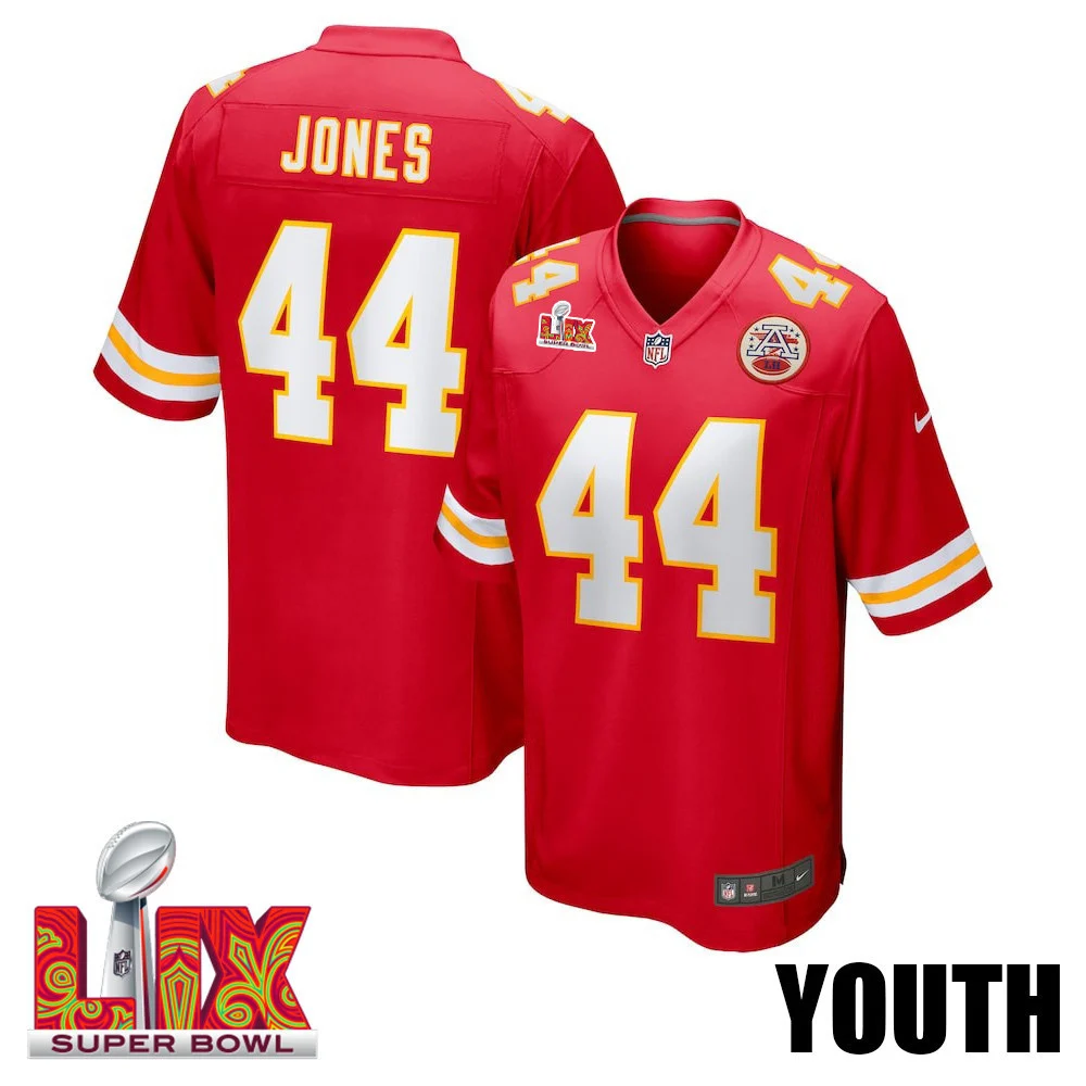 Cam Jones #44 Kansas City Chiefs Super Bowl LIX YOUTH Jersey - Red