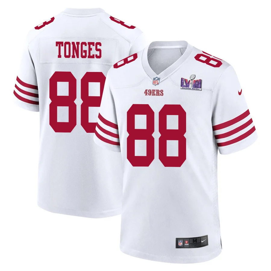 Jake Tonges 88 San Francisco 49ers Super Bowl LVIII Patch Game Men Jersey - White