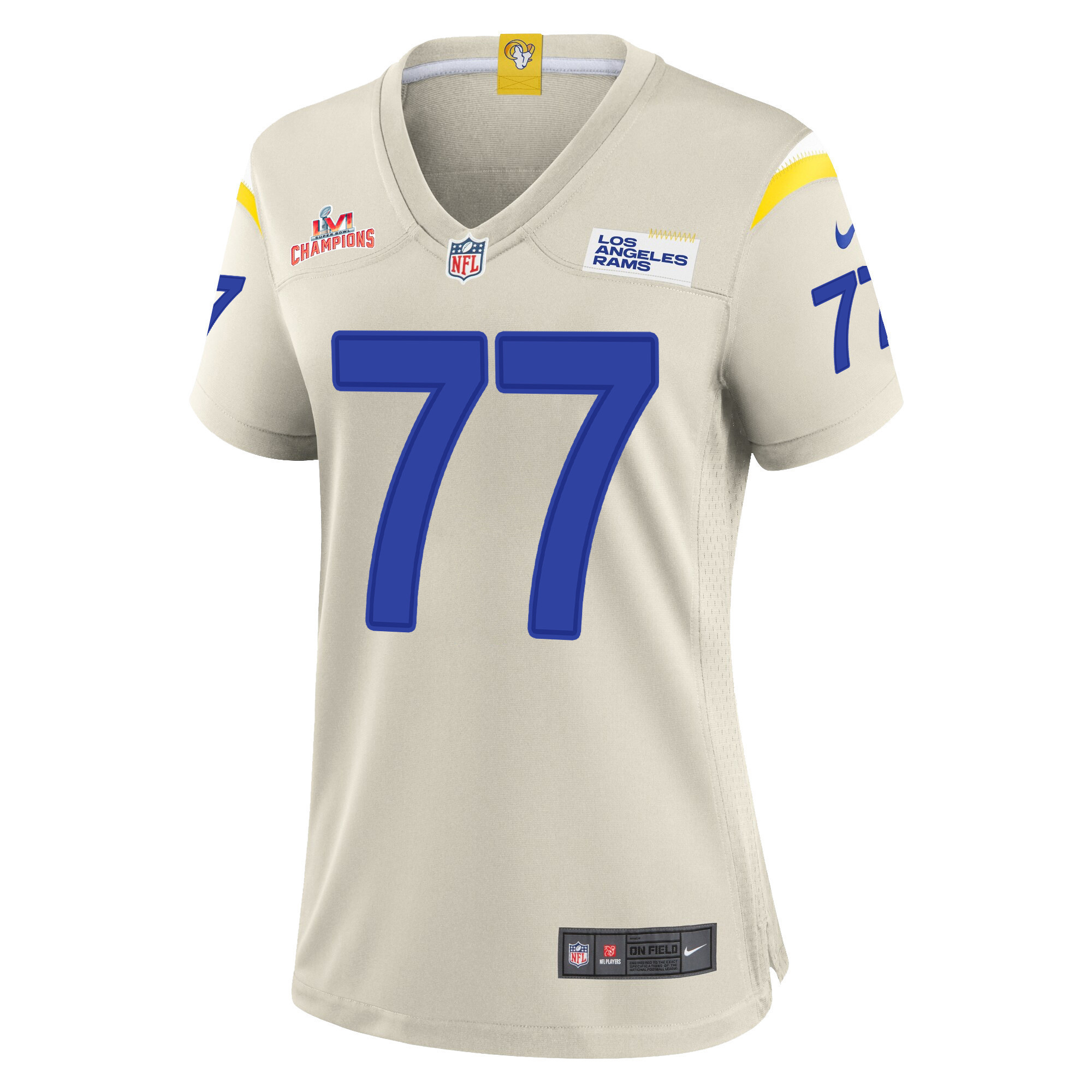 Super Bowl LVI Champions Los Angeles Rams Andrew Whitworth 77 Bone Women's Jersey Jersey