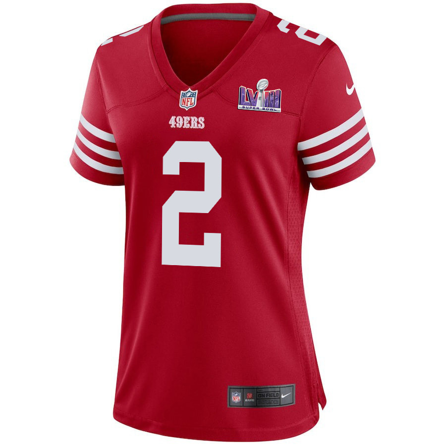 Deommodore Lenoir 2 San Francisco 49ers Super Bowl LVIII Patch Game Women Jersey - Scarlet