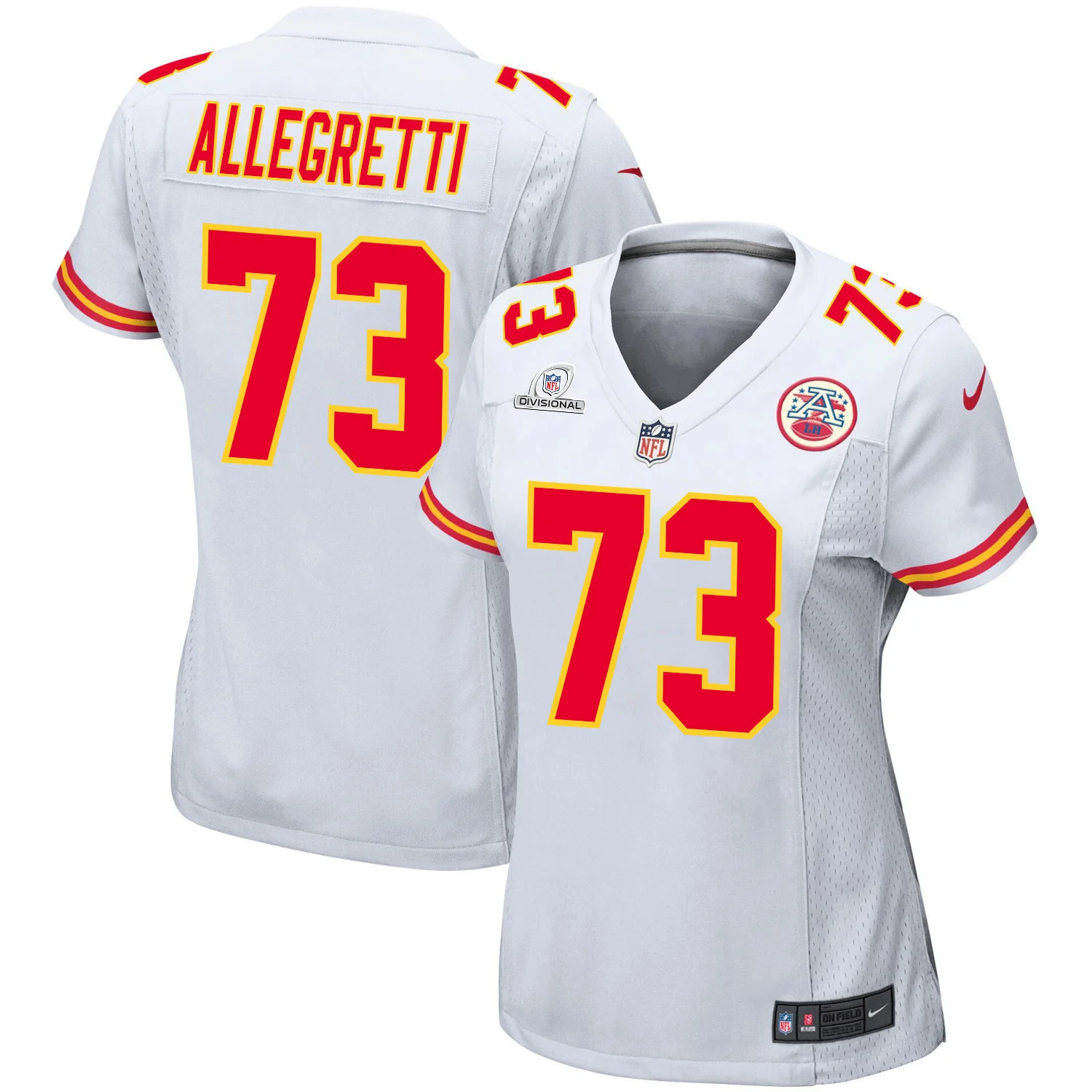 Nick Allegretti 73 Kansas City Chiefs Super Bowl LVIII Patch Game Women Jersey - White
