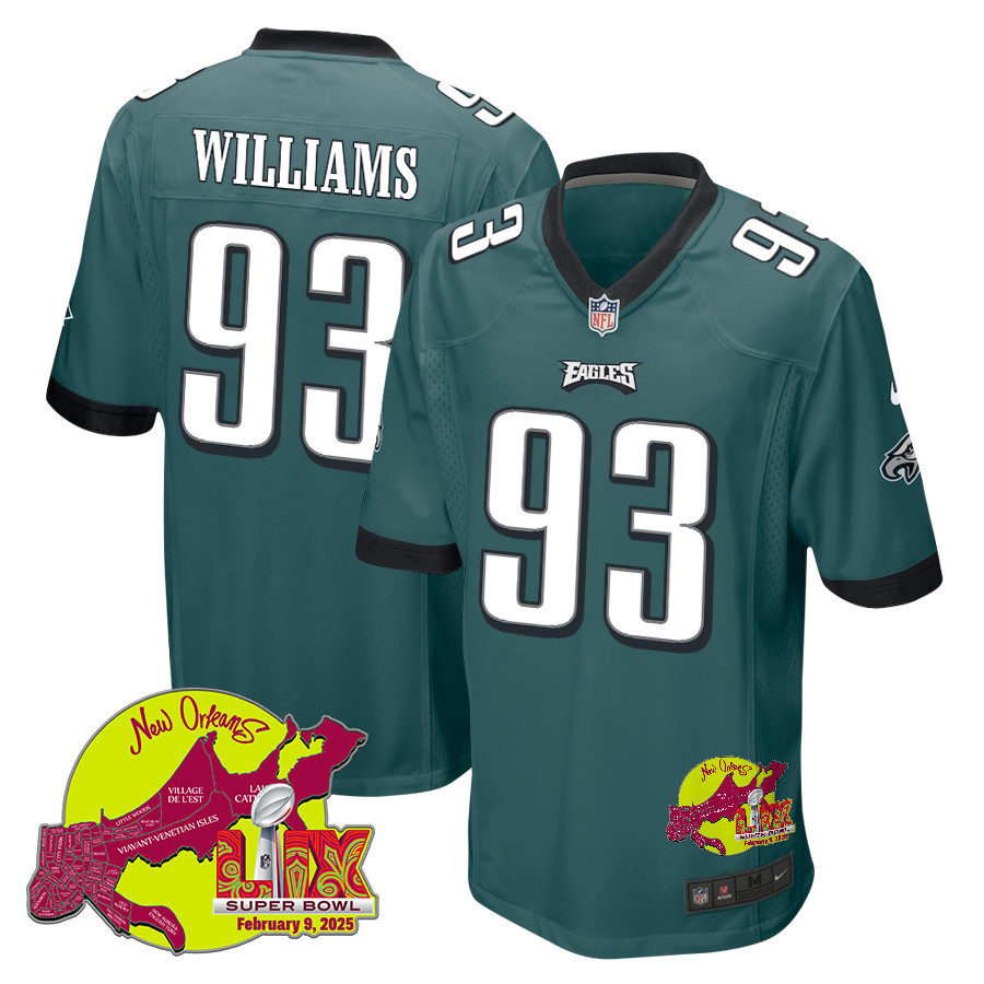 Milton Williams 93 Philadelphia Eagles Super Bowl LIX New Orleans Patch Game Men Jersey - Midnight Green