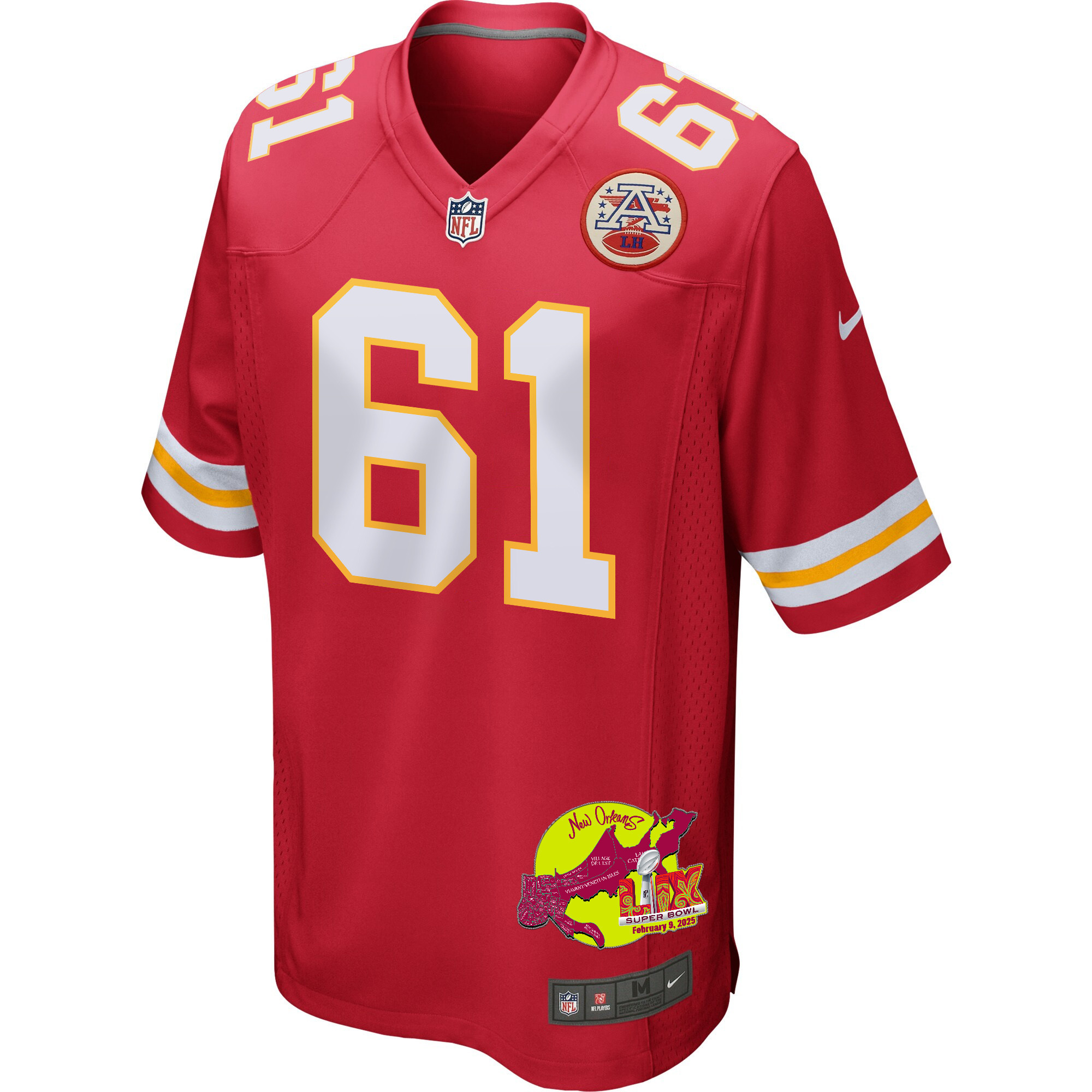 C.J. Hanson 61 Kansas City Chiefs Super Bowl LIX New Orleans Patch Game Men Jersey - Red