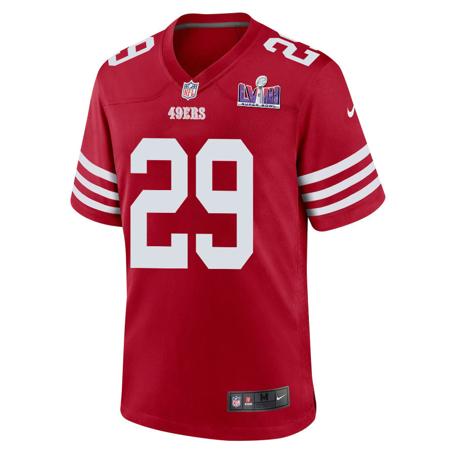 Talanoa Hufanga 29 San Francisco 49ers Super Bowl LVIII Patch Game Men Jersey - Scarlet
